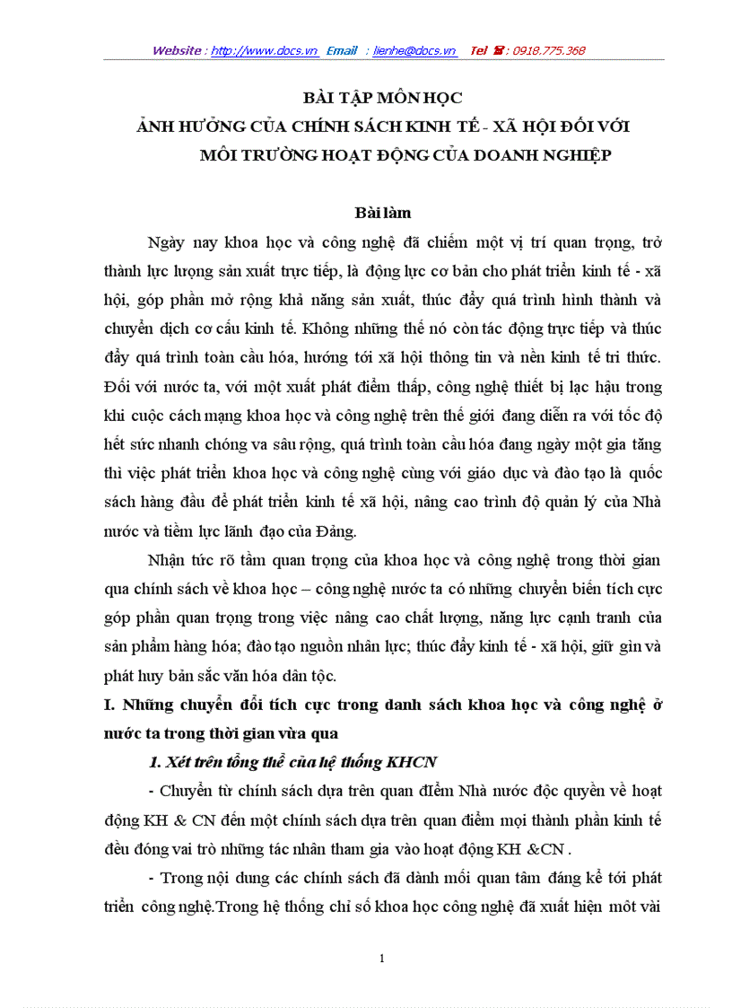 Ảnh hưởng của chính sách kinh tế xã hội đối với môi trường hoạt động của doanh nghiệp