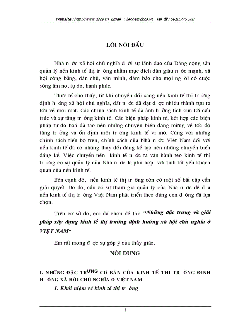 Những đặc trưng và giải pháp xây dựng kinh tế thị trường định hướng xó hội chủ nghĩa ở VIỆT NAM