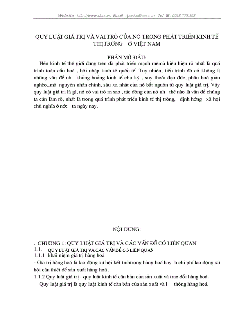 Quy luật giá trị và vai trò của nó trong phát triển kinh tế thị trường ở việt nam