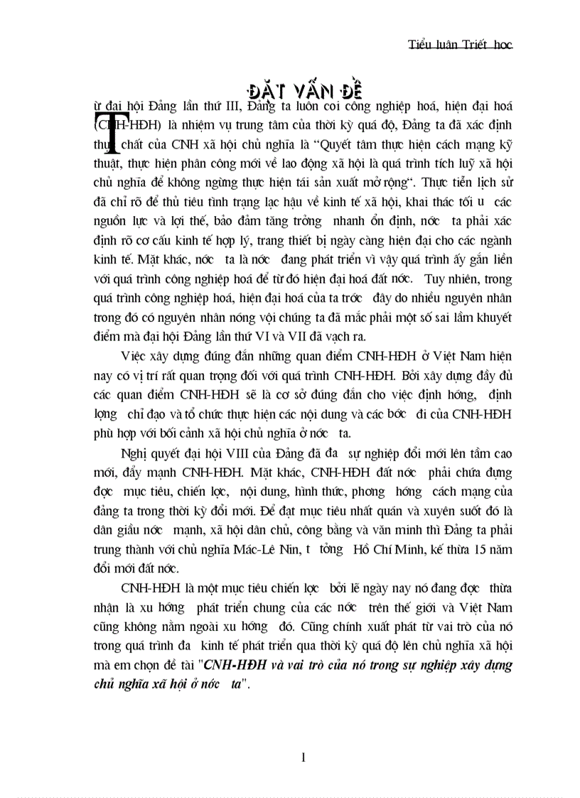 Vai trò của CNH HDH trong sự nghiệp xây dựng chủ nghĩa xã hội ở nước ta