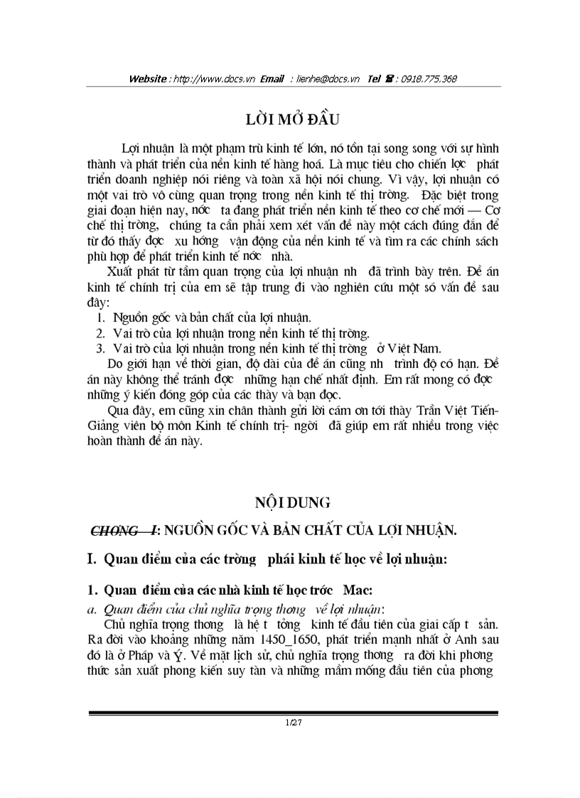 Nguồn gốc vai trò bản chất lợi nhuận trong nền kinh tế thị trường