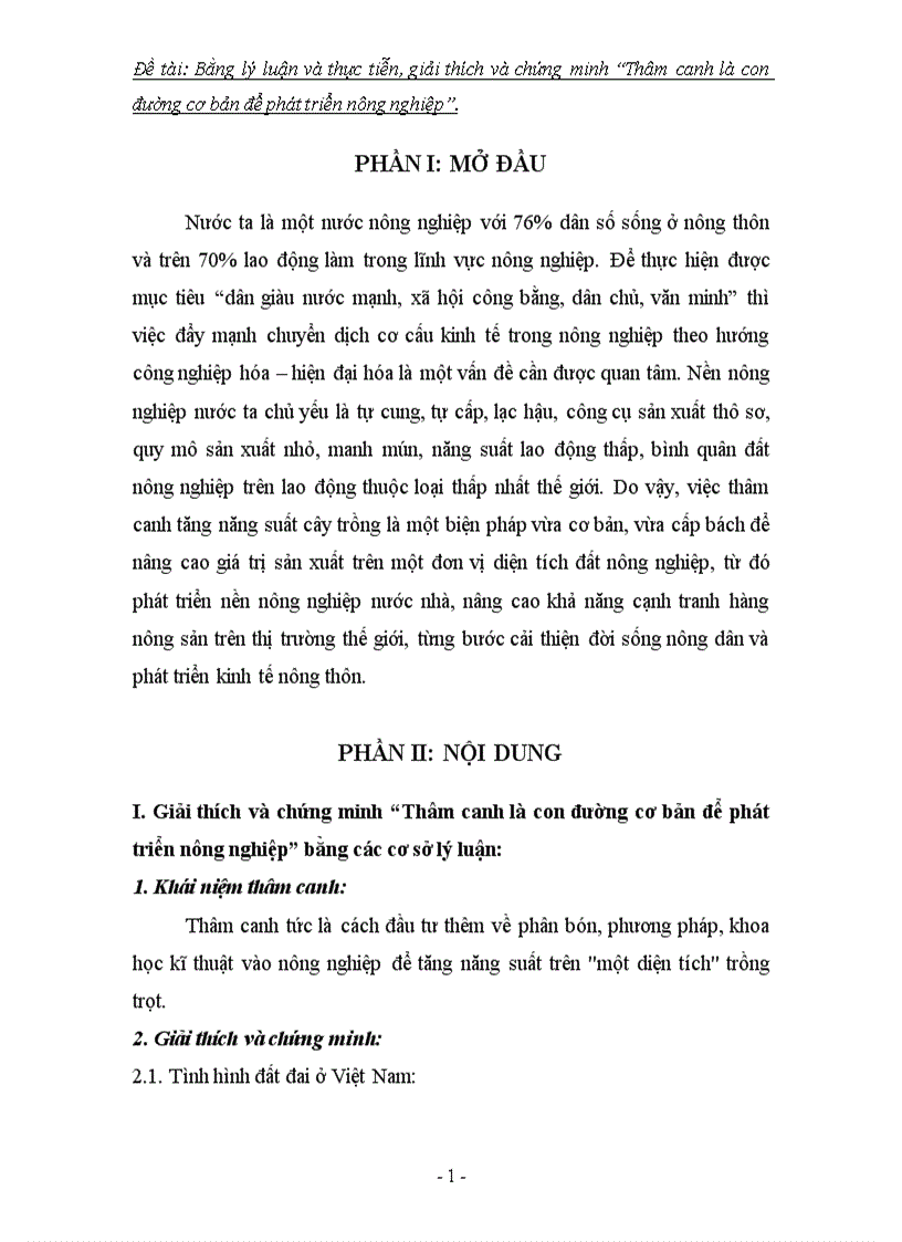 Thâm canh là con đường cơ bản để phát triển nông nghiệp