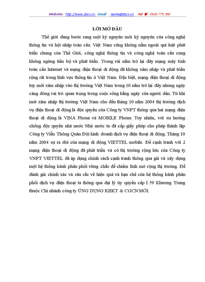 Quản lý kênh phân phối của công ty viễn thông quân đội thông qua đại lý uỷ quyền cấp i 59 khương trung