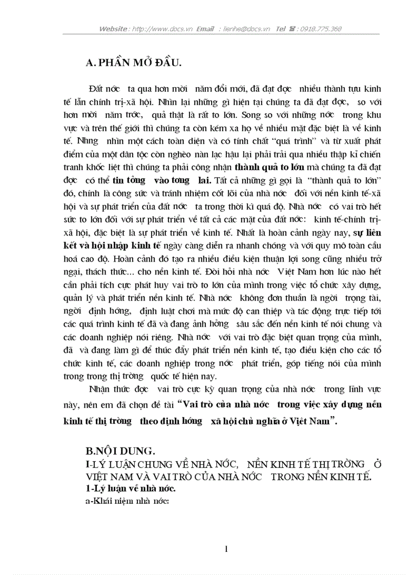 Vai trò của nhà nước trong việc xây dựng nền kinh tế thị trường theo định hướng xã hội chủ nghĩa ở Vịêt Nam