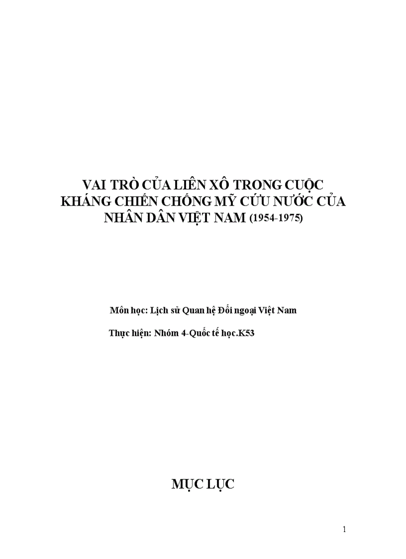 Vai trò của liên xô trong cuộc kháng chiến chống mỹ cứu nước của nhân dân việt nam 1954 1975