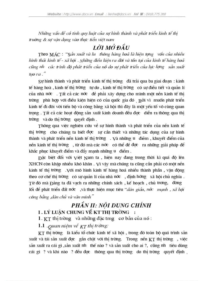 Những vấn đề có tính quy luật của sự hình thành và phát triển kinh tế thị truờng sự vận dụng vào thực tiễn việt nam
