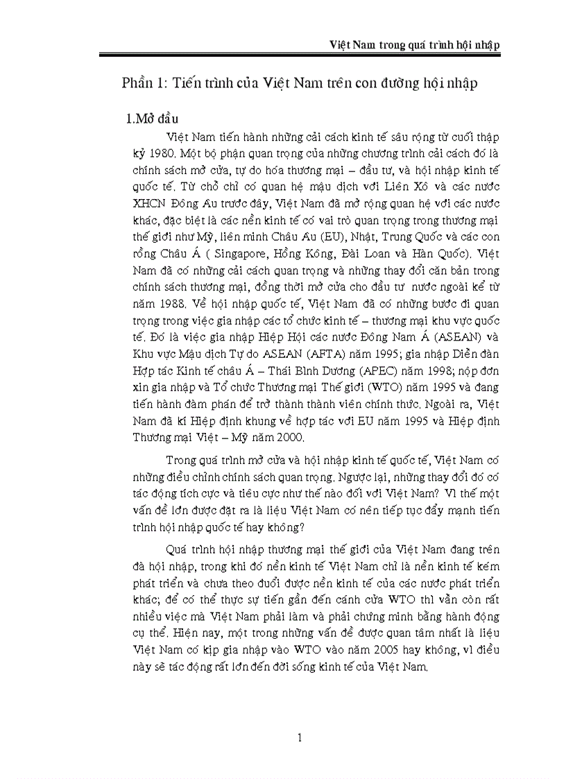 Tiến trình Việt Nam trong quá trình hội nhập