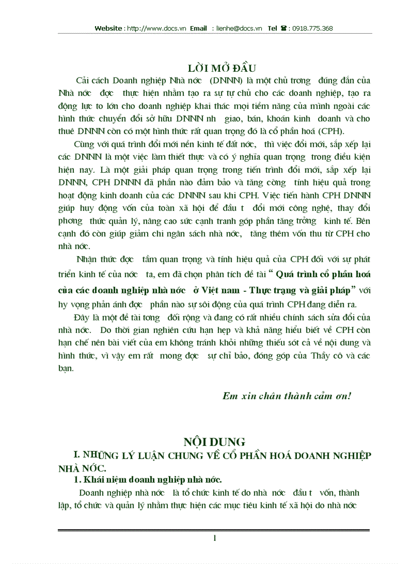 Quá trình cổ phần hoá của các doanh nghiệp nhà nước ở Việt nam Thực trạng và giải pháp