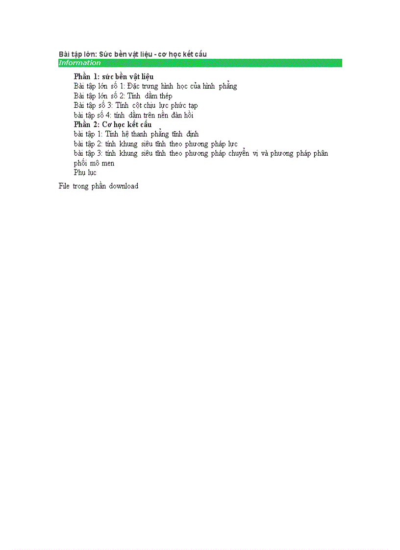 Bài tập lớn Sức bền vật liệu cơ học kết cấu