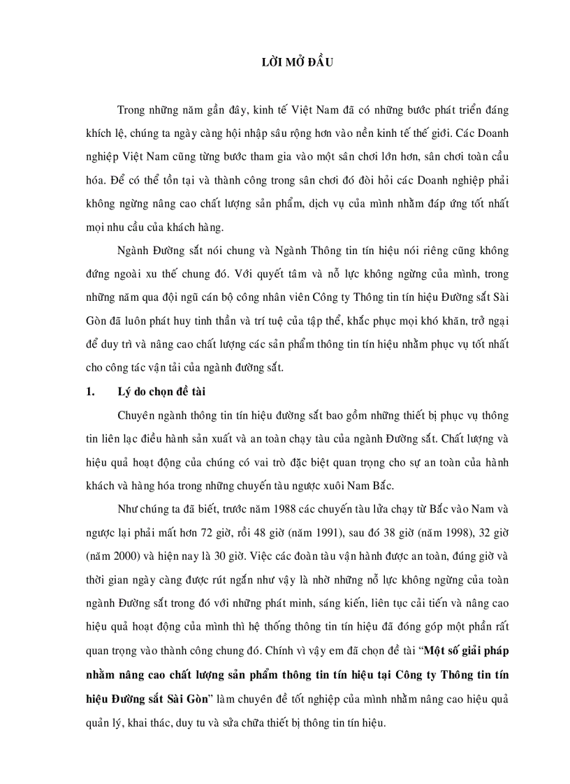 Một số giải pháp nhằm nâng cao chất lượng sản phẩm thông tin tín hiệu tại Công ty Thông tin tín hiệu Đường sắt Sài Gòn