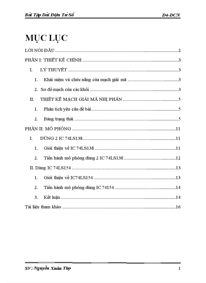 Thiết kế bộ giải mã nhị phân 16 bit ra