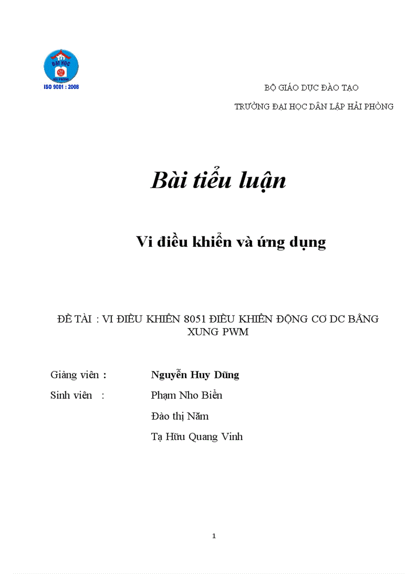 Vi điều khiển 8051 điều khiển động cơ dc bằng xung pwm