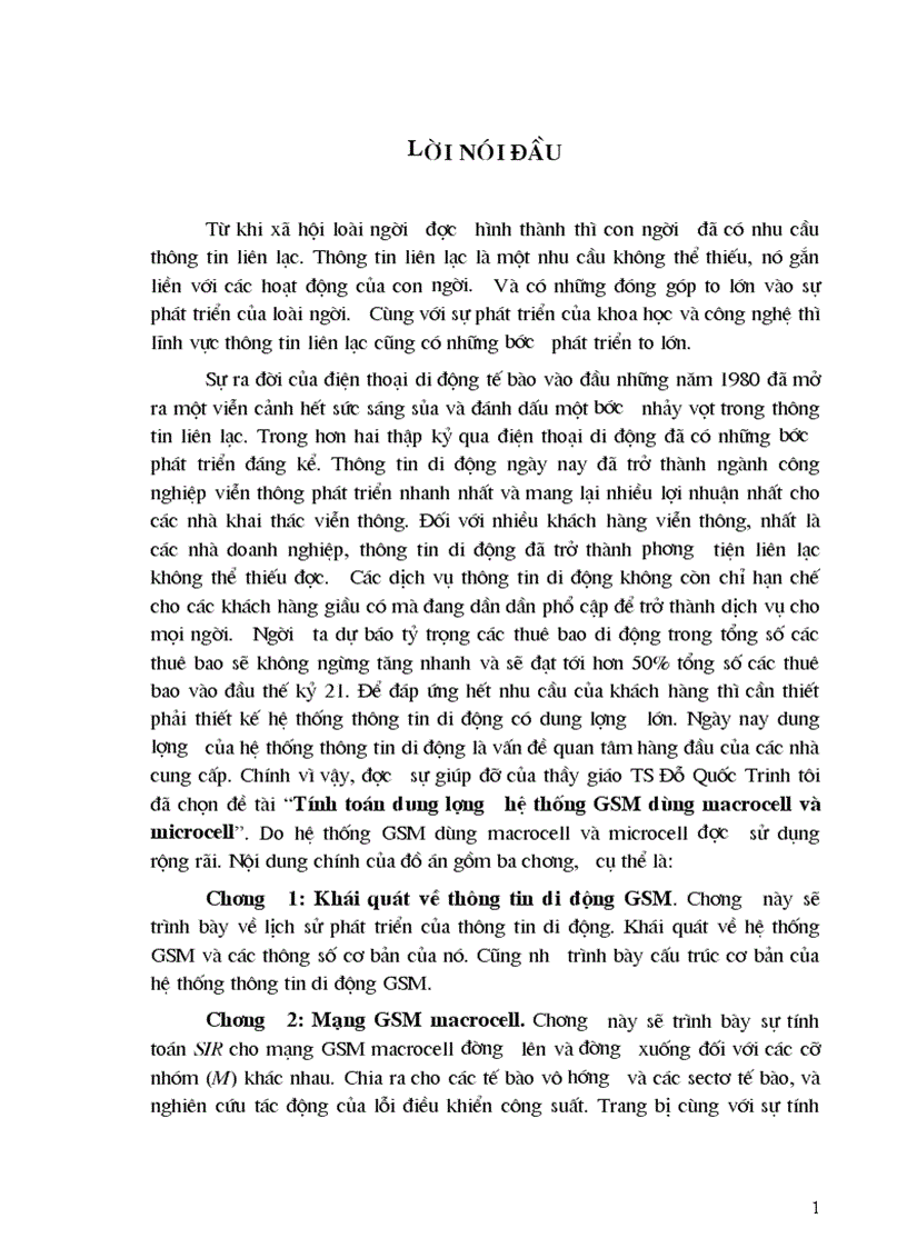 Đồ Án Tốt Nghiệp Tính toán dung lượng hệ thống gsm dùng macrocell và microcell
