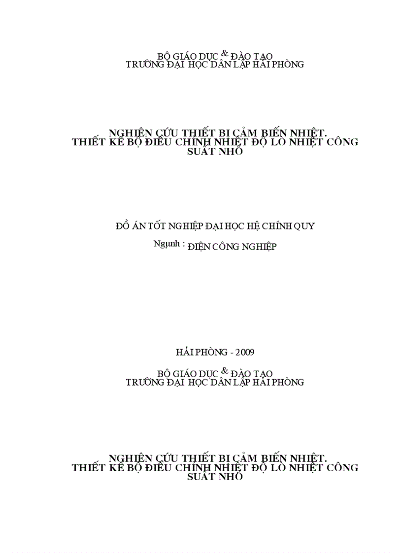 Nghiên cứu thiết bị cảm biến nhiệt Thiết kế bộ điều chỉnh nhiệt độ lò nhiệt công suất nhỏ