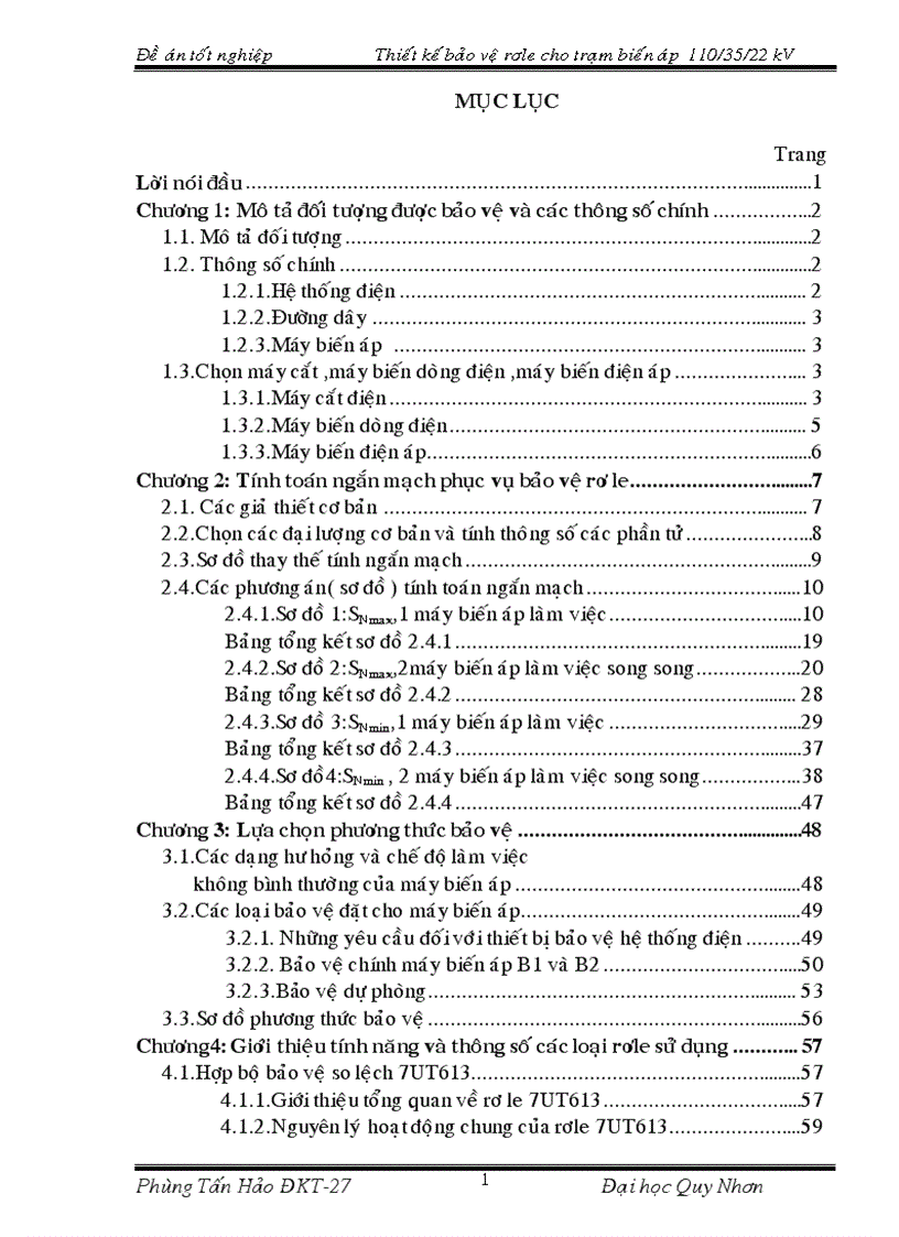 Thiết kế bảo vệ rơle cho trạm biến áp 110 35 22 kV