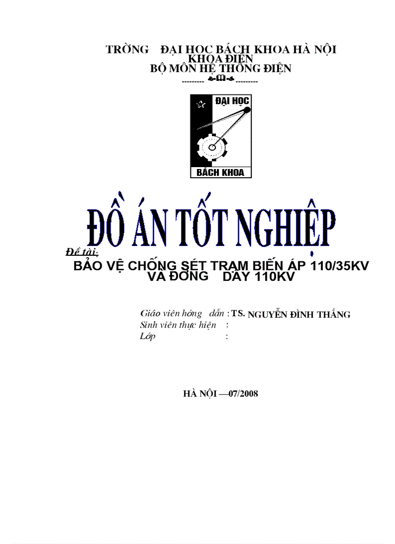 Bảo vệ chống sét trạm biến áp 110 35kV và đường dây 110kV bản vẽ