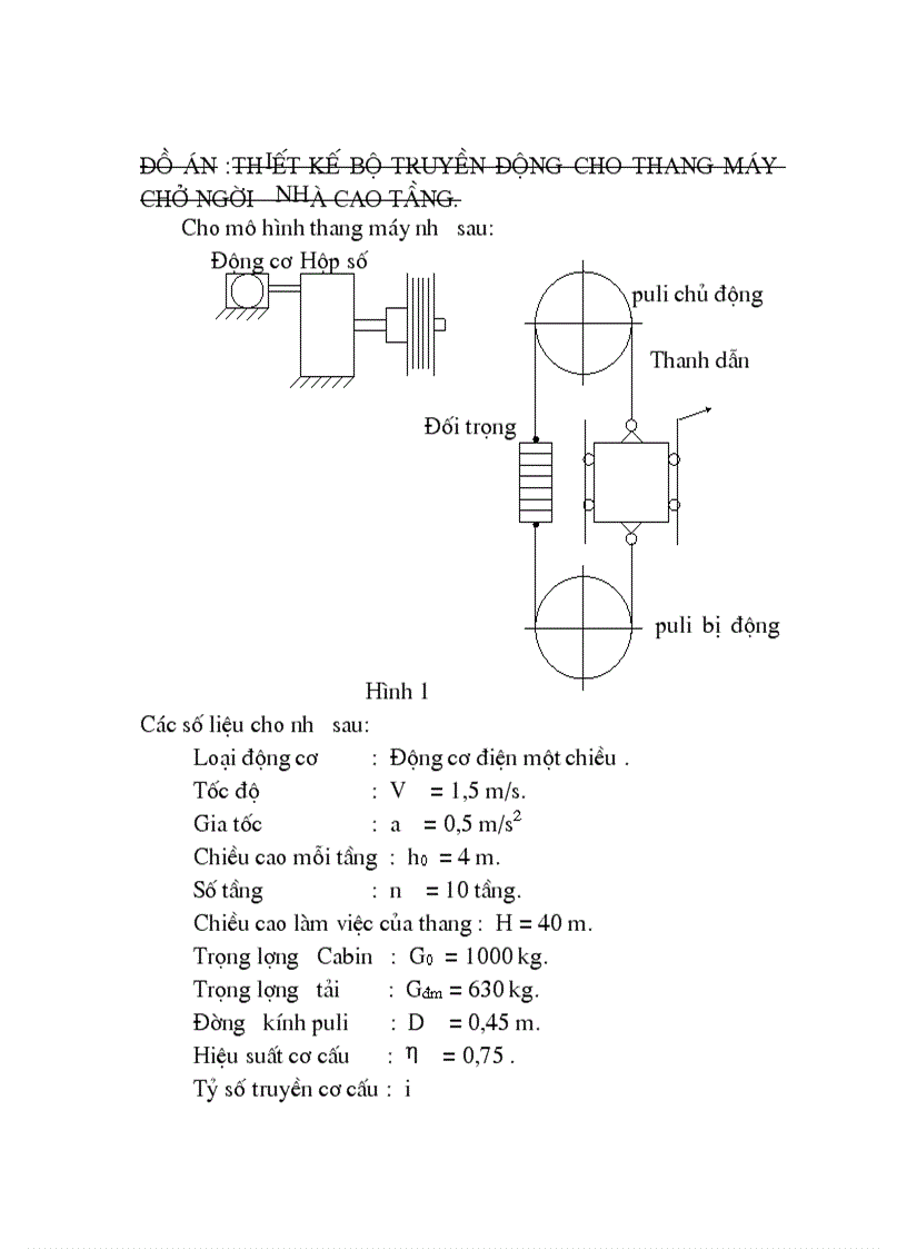 Thiết kế bộ truyền động cho thang máy chở người nhà cao tầng