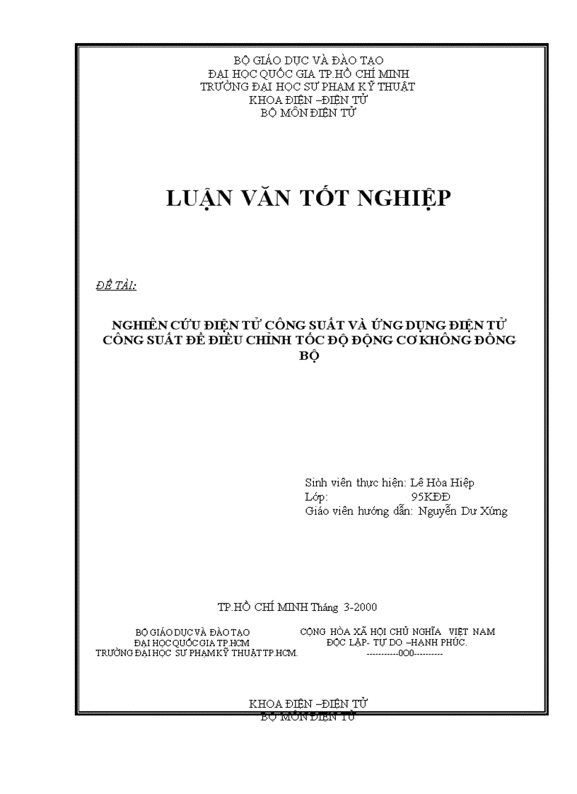 Nghiên cứu điện tử công suất và ứng dụng điện tử công suất để điều chỉnh tốc độ động cơ không đồng bộ