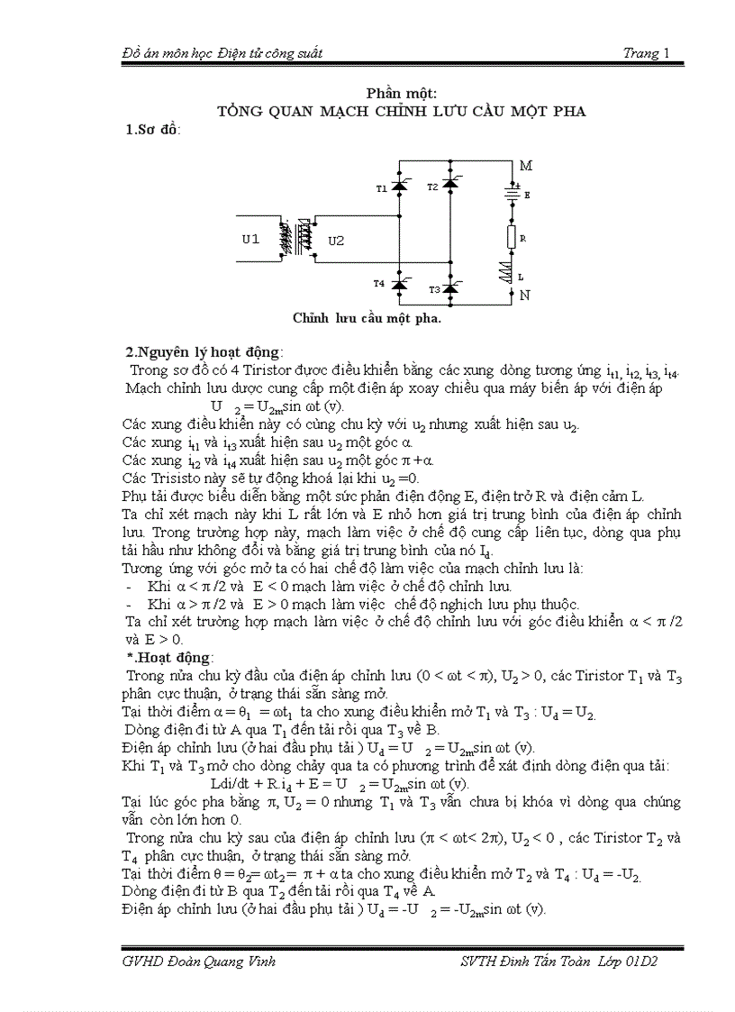 Tổng quan mạch chỉnh lưu cầu một pha