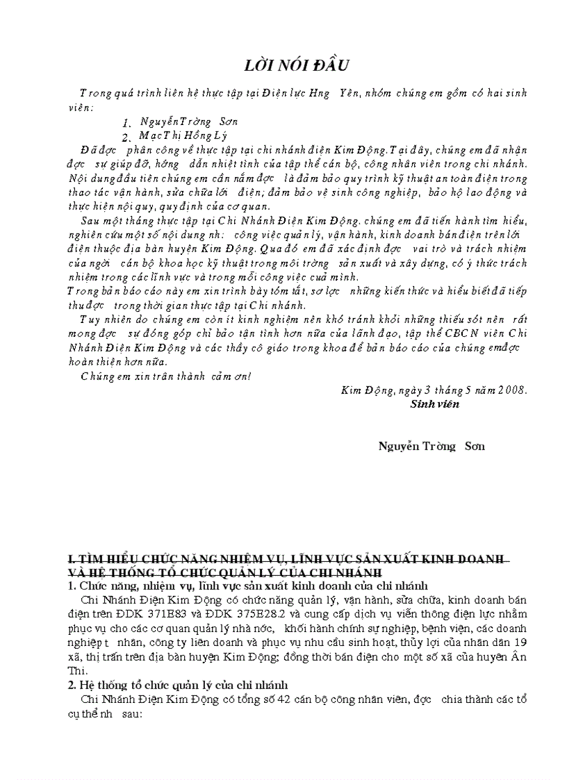 Báo cáo thực tập nhà máy Điện lực