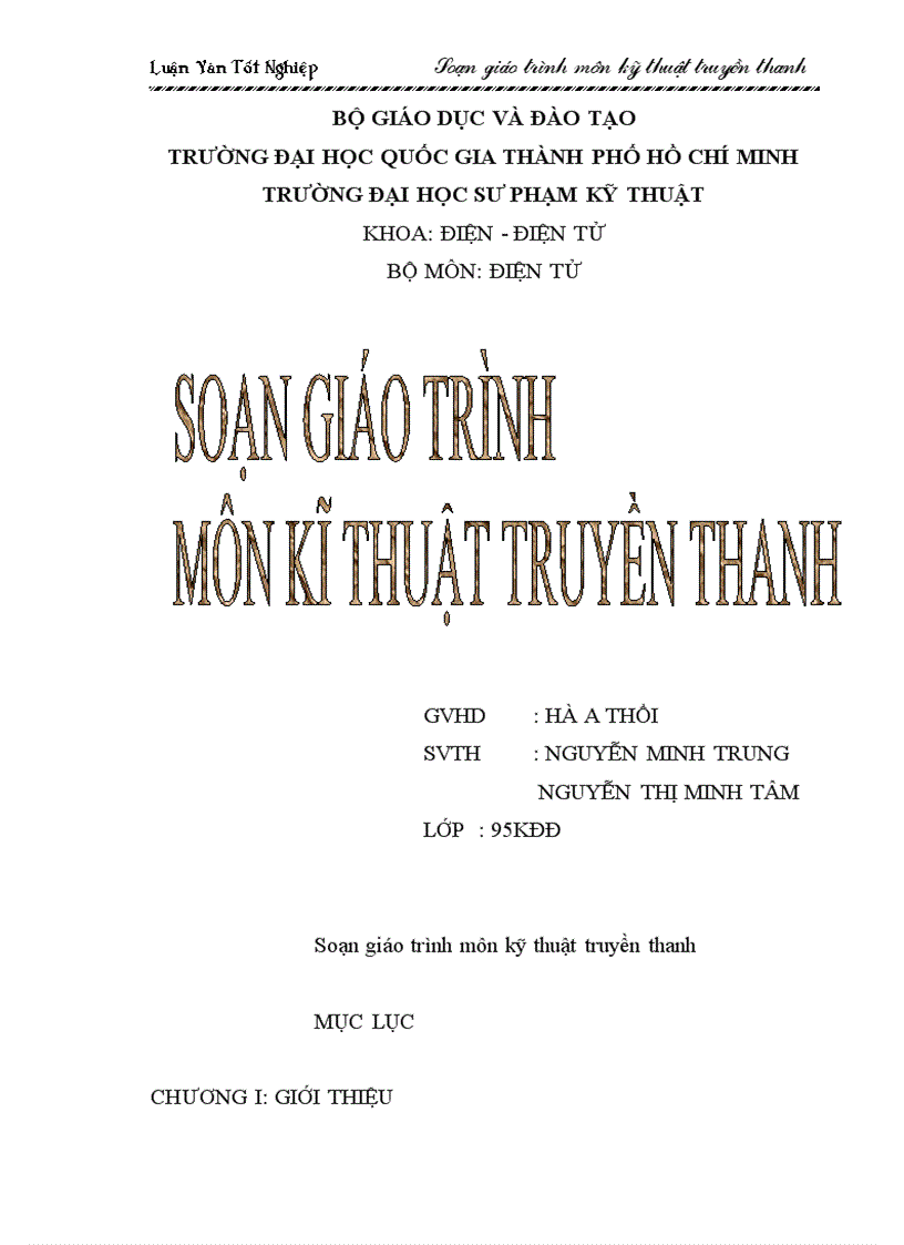 Soạn giáo trình môn kỹ thuật truyền thanh