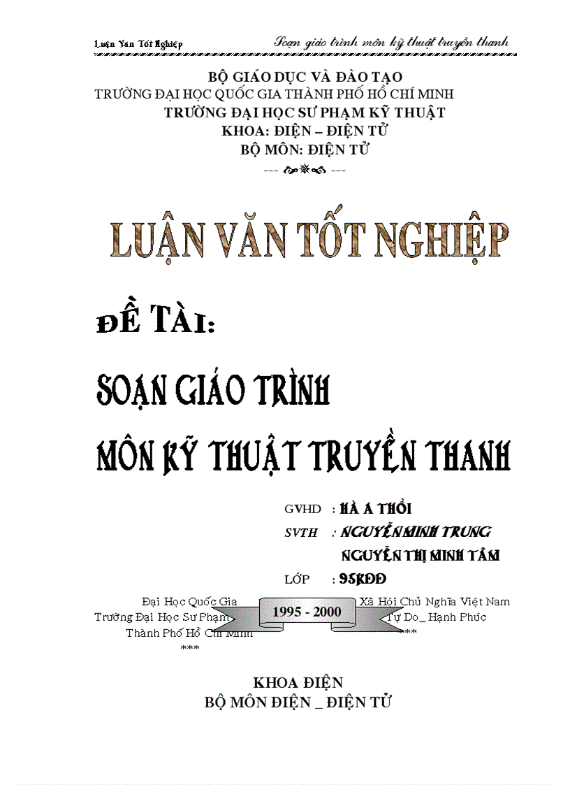 Soạn giáo trình môn kỹ thuật truyền thanh