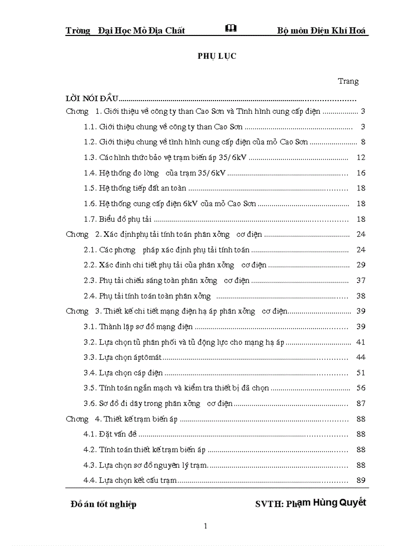 Đồ án tốt nghiệp Thiết kế cung cấp điện cho mỏ than Cao Sơn