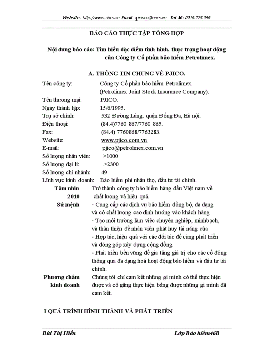 Tìm hiểu đặc điểm tình hình thực trạng hoạt động của Công ty Cổ phần bảo hiểm Petrolimex