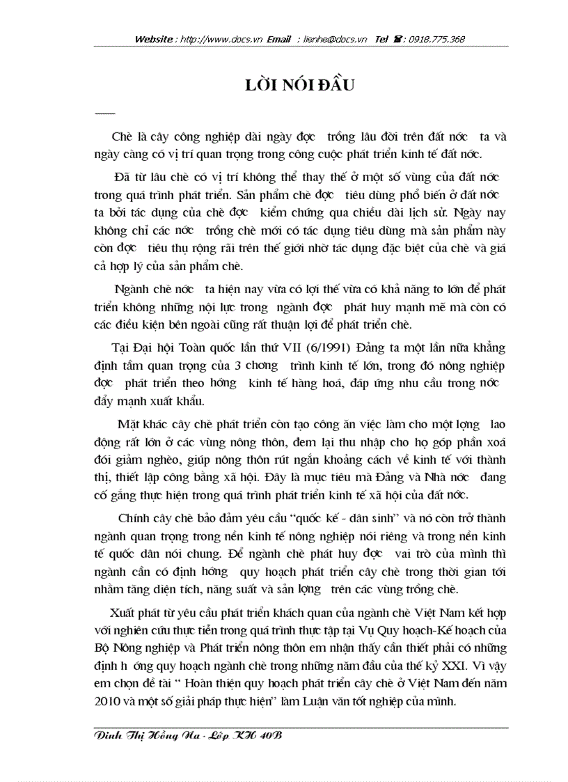 Hoàn thiện quy hoạch phát triển cây chè ở Việt Nam đến năm 2010 và một số giải pháp thực hiện