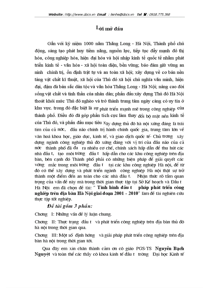 Tình hình đầu tư pháp phát triển công nghiệp trên địa bàn Hà Nội giai đoạn 2001 2010
