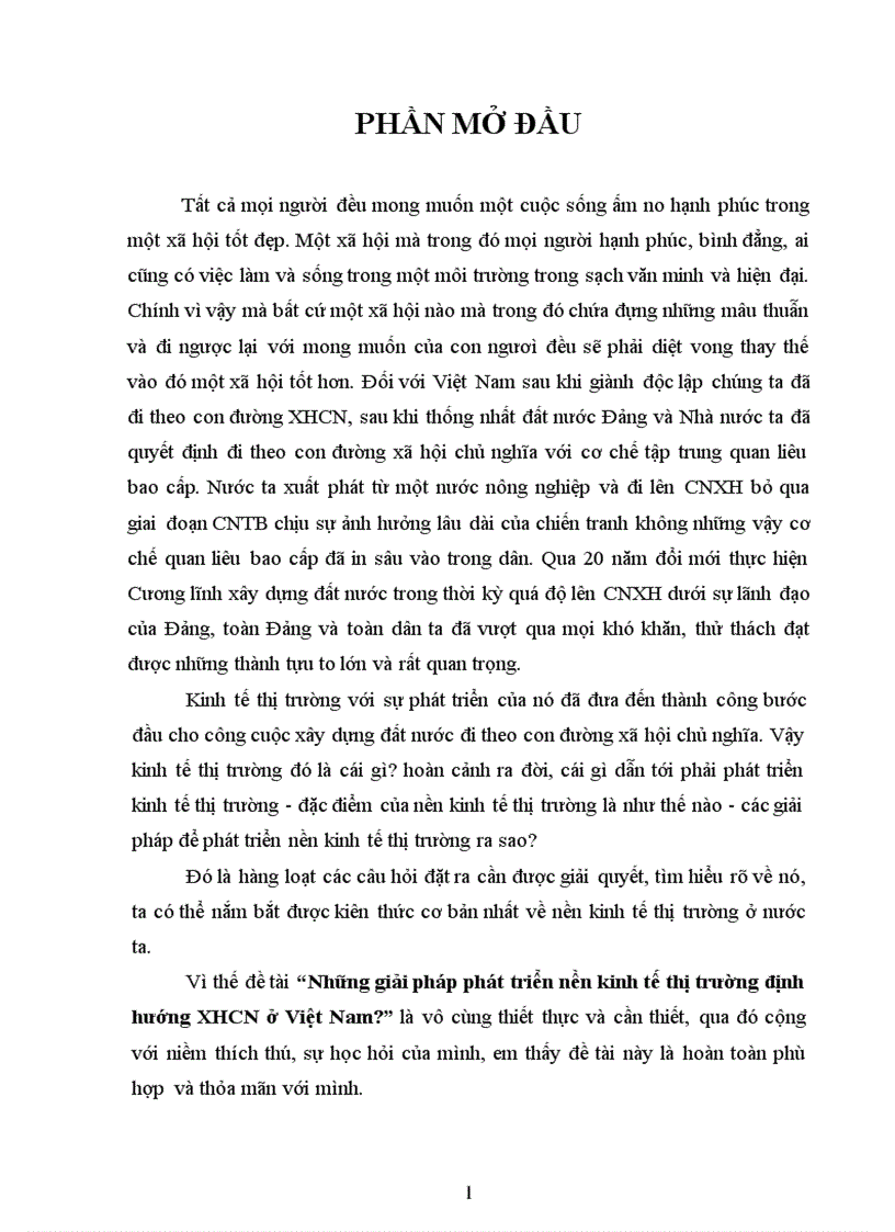 Những giải pháp phát triển nền kinh tế thị trường định hướng XHCN ởViệt Nam