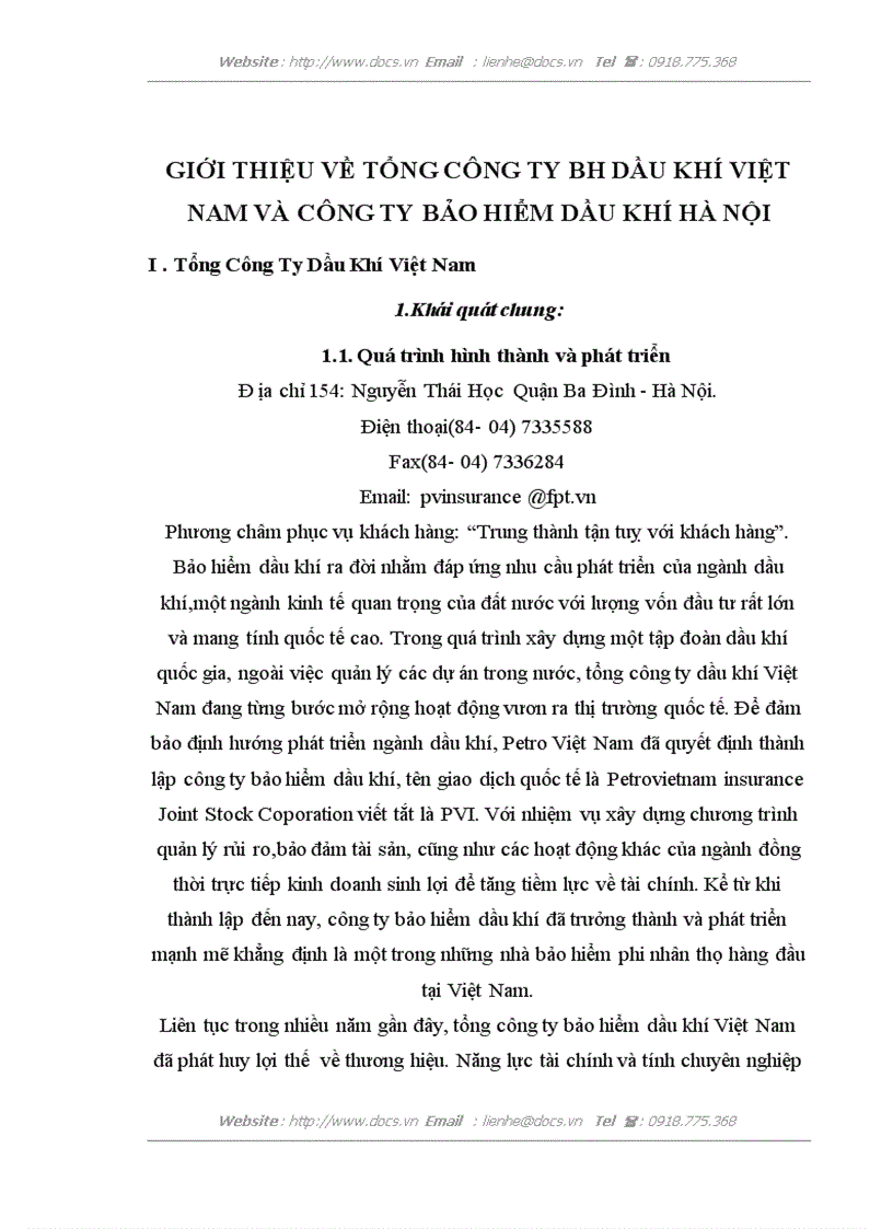 Giới thiệu về tổng công ty bh dầu khí việt nam và công ty bảo hiểm dầu khí hà nội
