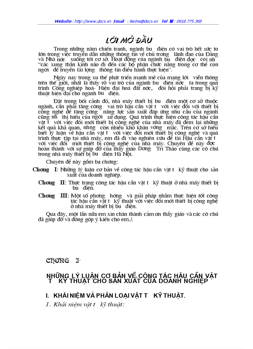 1số P hướng G pháp nhằm thực hiện tốt công tác hậu cần vật tư kỹ thuật với việc đổi mới thiết bị công nghệ ở NM thiết bị bưu điện