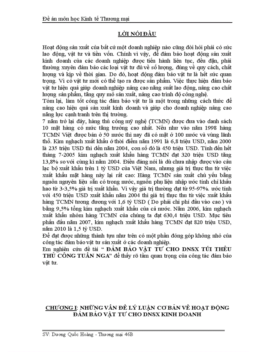 Đảm bảo vật tư cho dnsx túi thêu thủ công tuấn nga