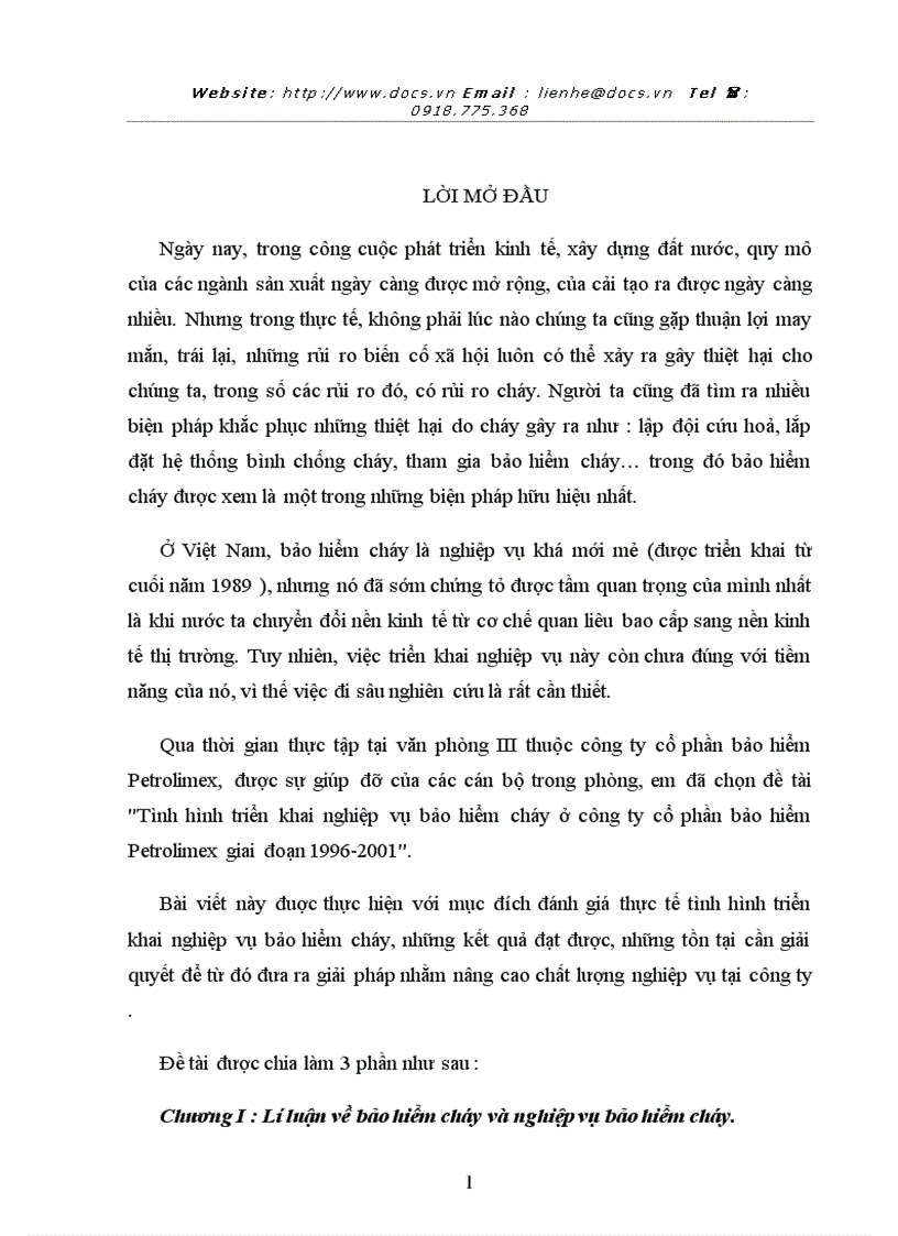 Tình hình triển khai nghiệp vụ bảo hiểm cháy ở công ty cổ phần bảo hiểm Petrolimex giai đoạn 1996 200