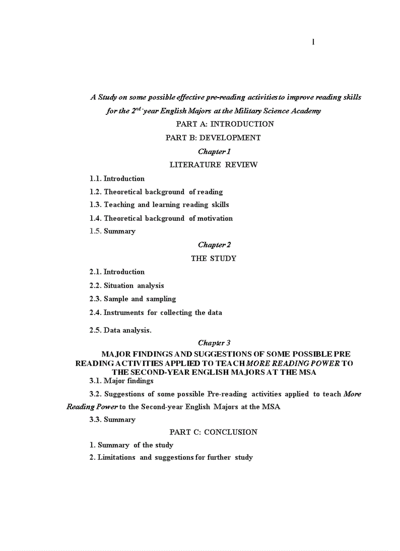 AStudy on some possible effective pre reading activities to improve reading skills for the 2nd year English Majors at the Military Science Academy