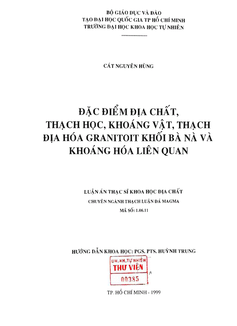 Đặc điểm địa chất thạch học khoáng vật thạch địa hóa granitoit khối bà nà và khoáng hóa liên quan