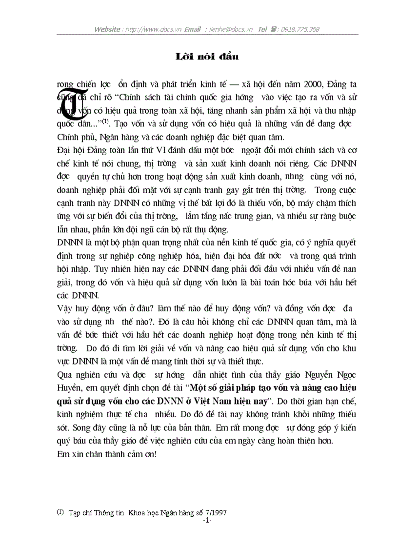 Một số giải pháp tạo vốn và nâng cao hiệu quả sử dụng vốn cho các DNNN ở Việt Nam hiện nay