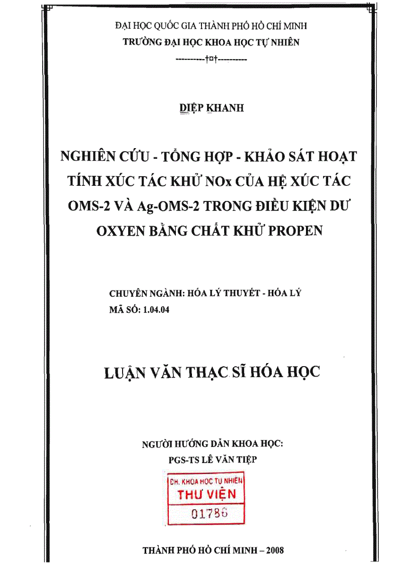 Nghiên cứu tổng hợp khảo sát hoạt tính xúc tác khử nox của hệ xúc tác oms 2 và ag oms 2 trong điều kiện dư oxyen bằng chất khử protein