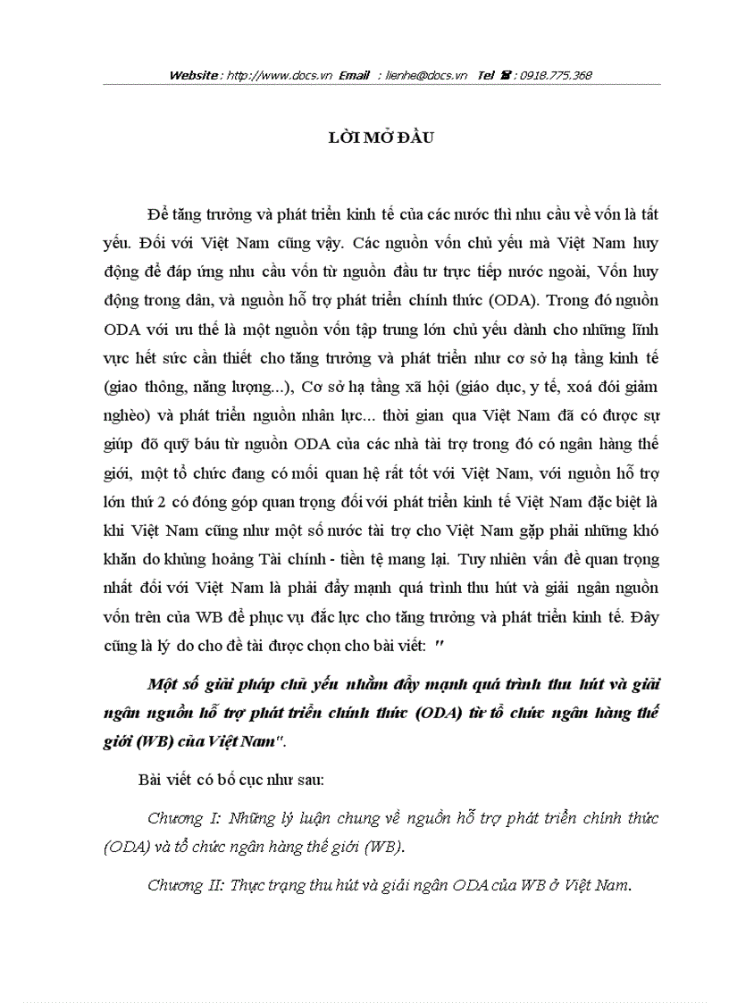 Một số giải pháp chủ yếu nhằm đẩy mạnh quá trình thu hút và giải ngân nguồn hỗ trợ phát triển chính thức ODA từ tổ chức ngân hàng thế giới WB của
