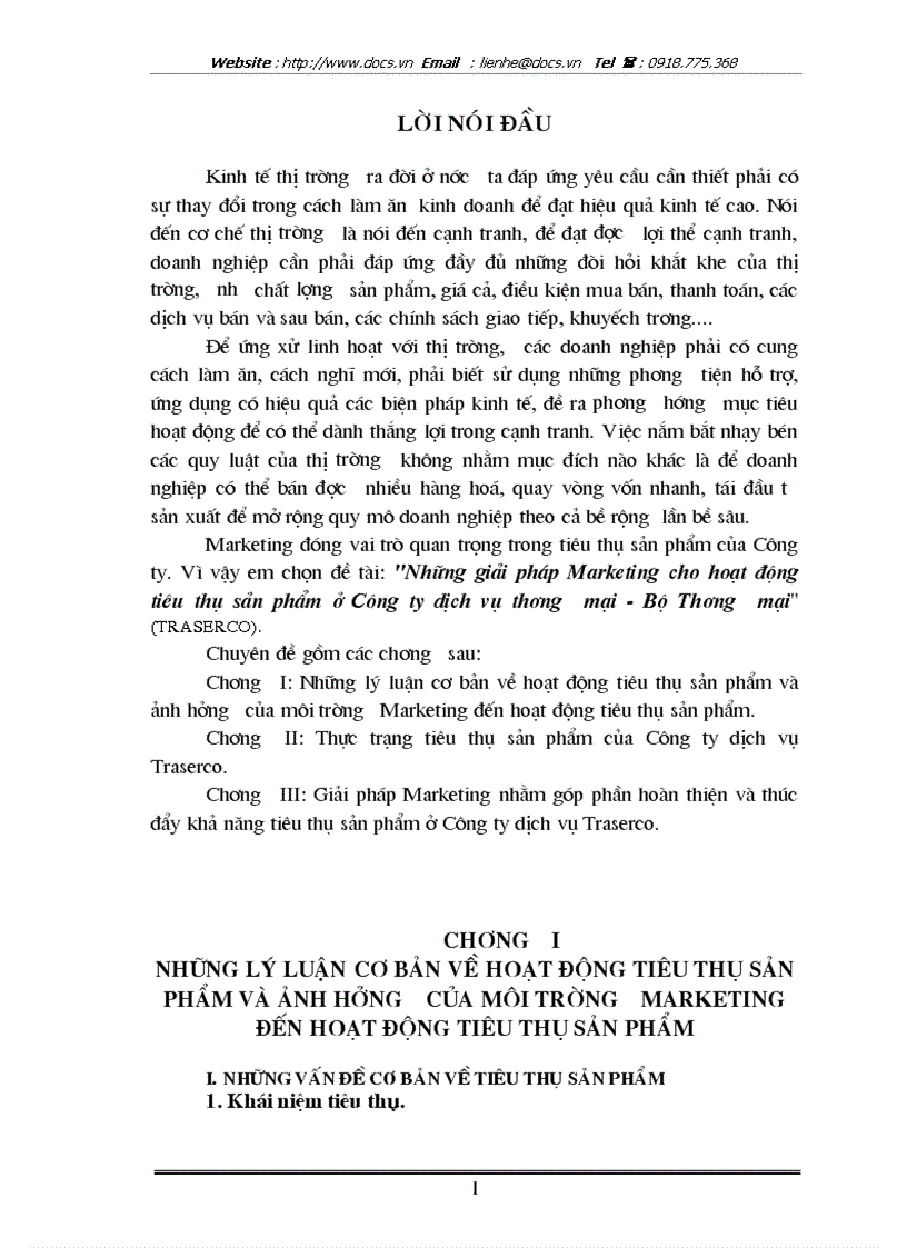 Những giải pháp Marketing cho hoạt động tiêu thụ sản phẩm ở Công ty dịch vụ thương mại Bộ Thương mại