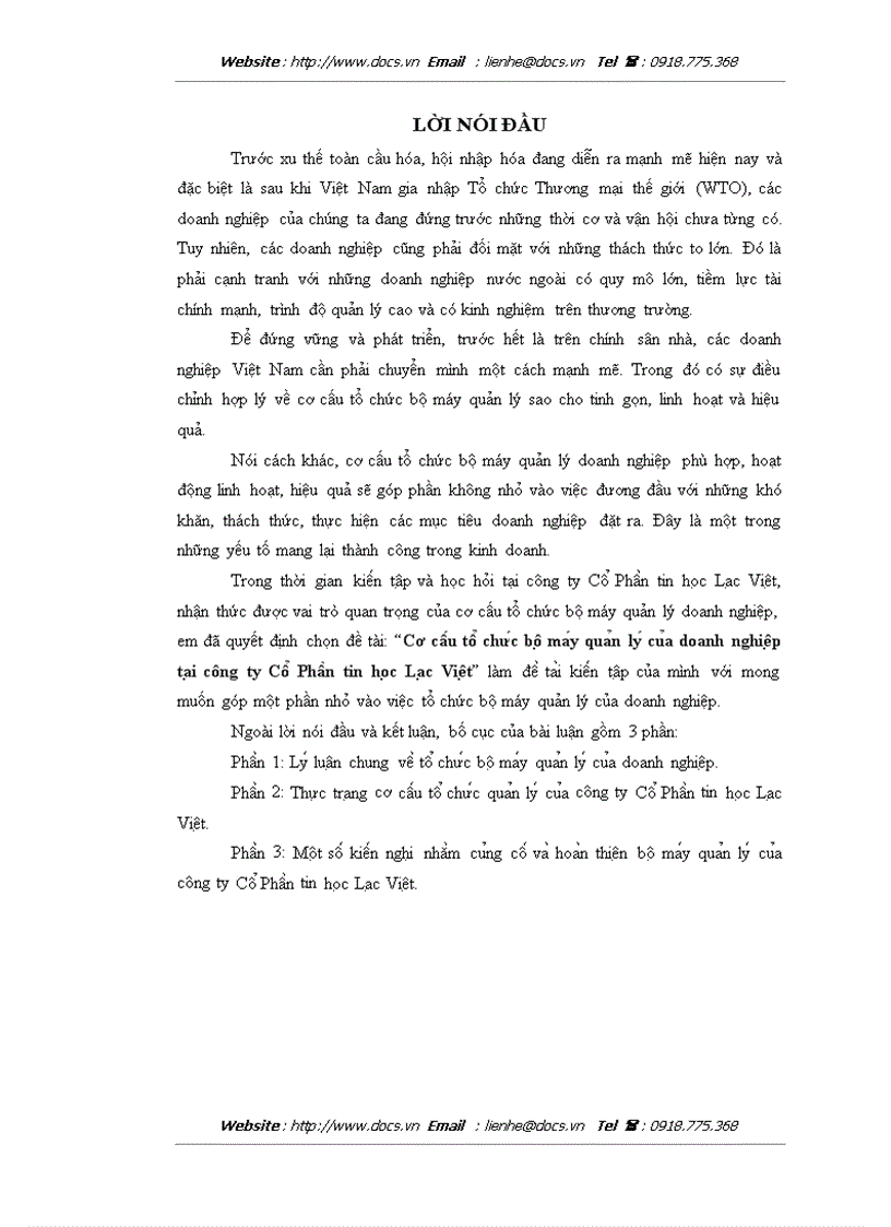Cơ cấu tổ chức bộ máy quản lý của doanh nghiệp tại Công ty Cổ Phần tin học Lạc Việt
