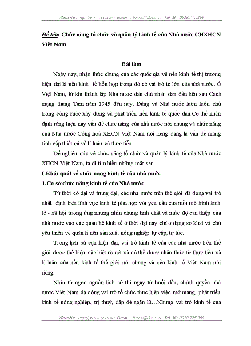 Chức năng tổ chức và quản lý kinh tế của Nhà nước CHXHCN Việt Nam
