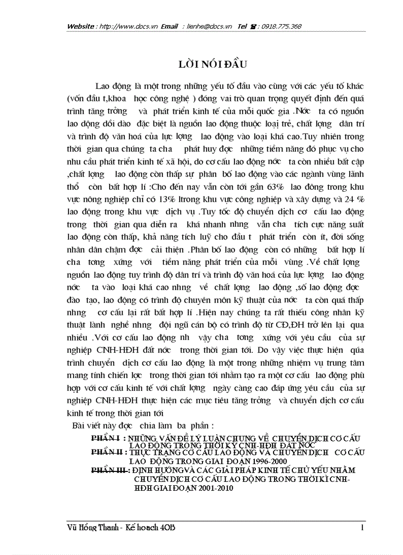Thực trạng và định hướng giải pháp kinh tế chủ yếu nhằm chuyển dịch cơ cấu lao động trong thời kỳ CNH HĐH