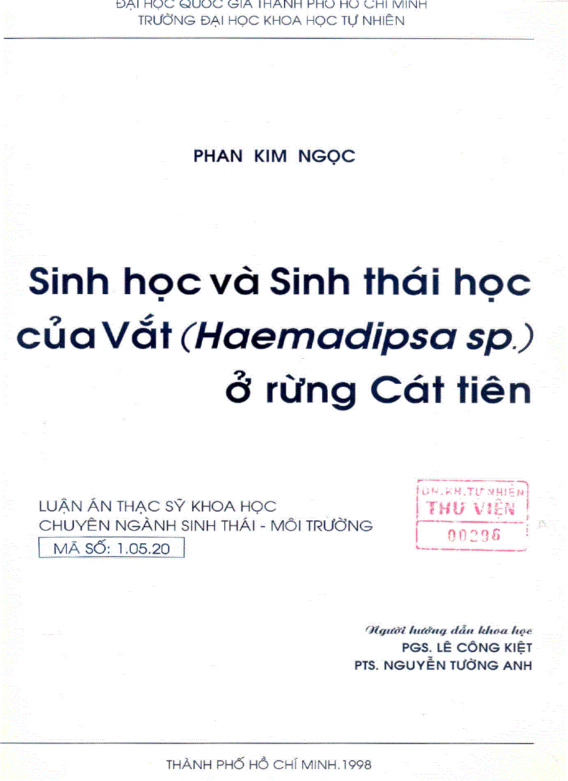 Sinh học và sinh thái học của vắt Haemadipsa sp ở rừng cát tiên