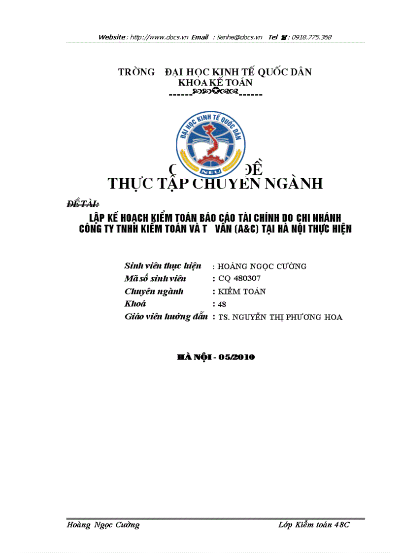 Lập kế hoạch kiểm toán báo cáo tài chính do chi nhánh công ty tnhh kiểm toán và tư vấn a c tại hà nội thực hiện