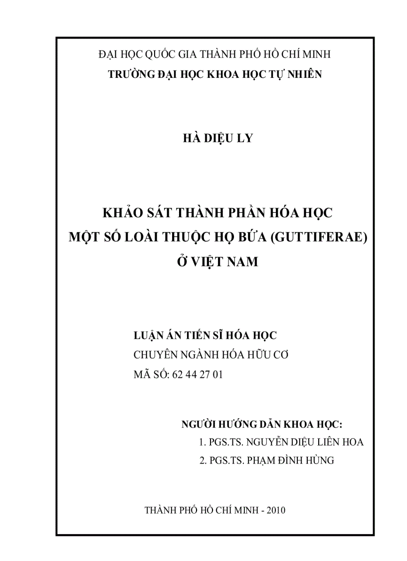 Khảo sát thành phần hóa học một số loài thuộc họ bứa guttiferae ở việt nam