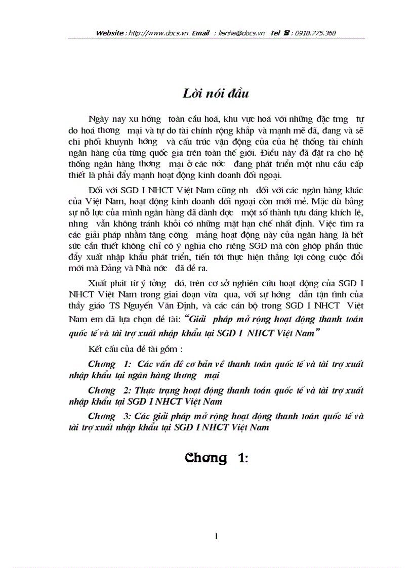 Giải pháp mở rộng hoạt động thanh toán quốc tế và tài trợ xuất nhập khẩu tại SGD I NHCT Việt Nam