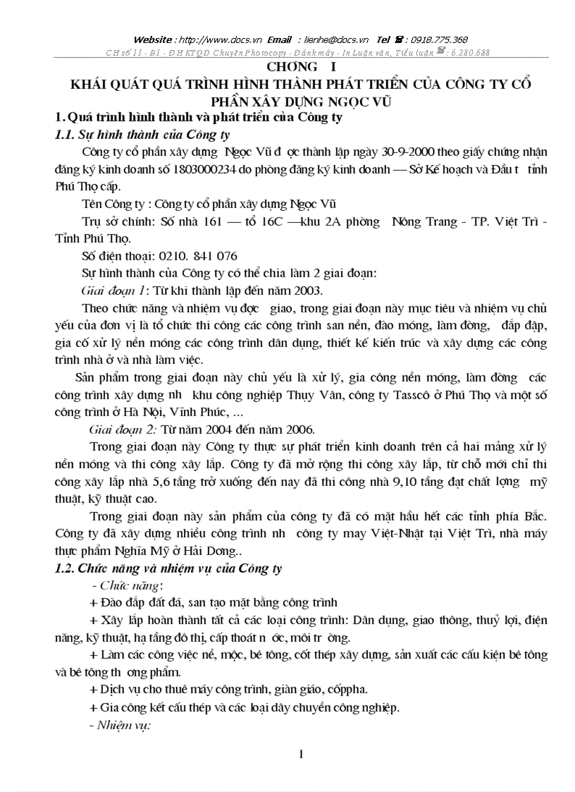 Khái quát quá trình hình thành phát triển của công ty cổ phần xây dựng ngọc vũ