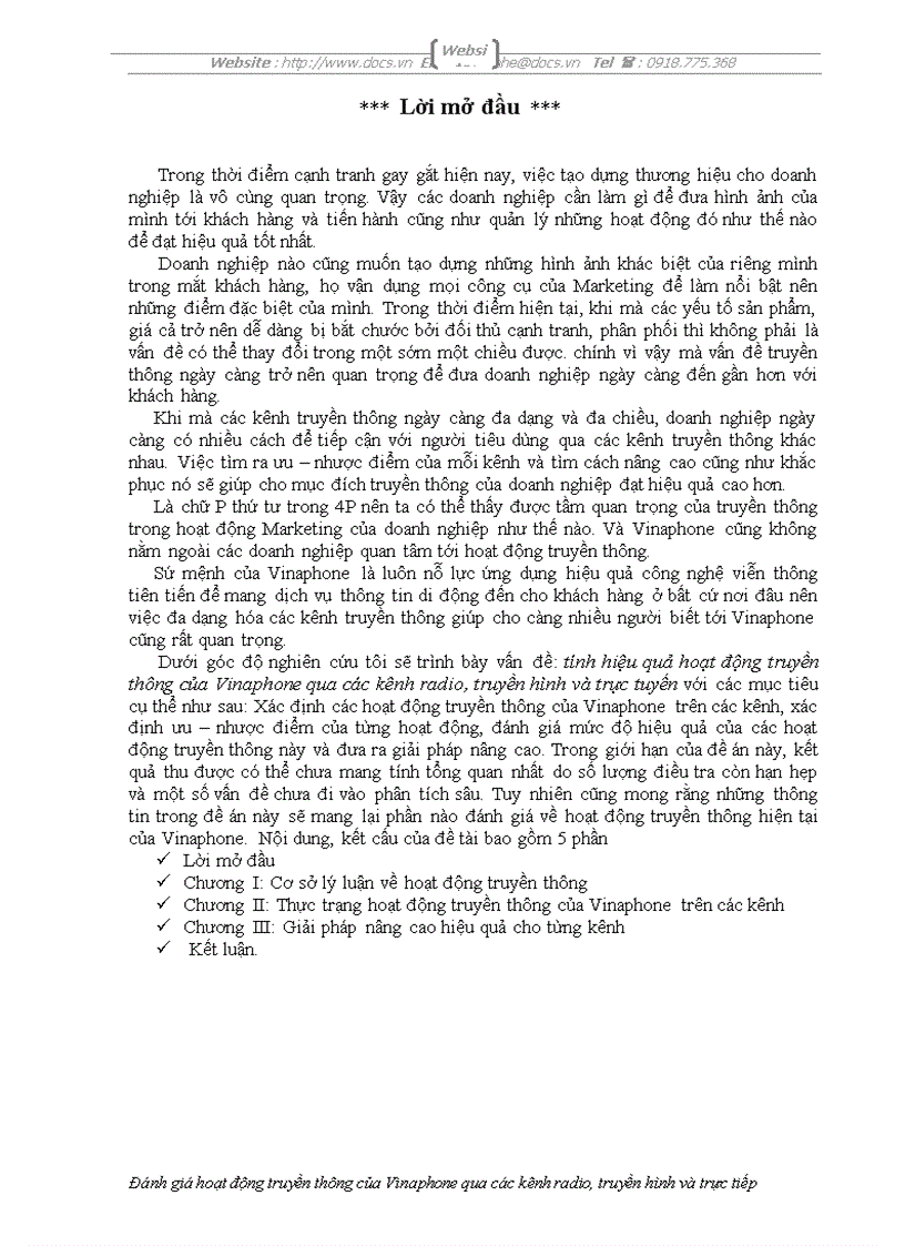 Tính hiệu quả hoạt động truyền thông của Vinaphone qua các kênh radio truyền hình và trực tuyến